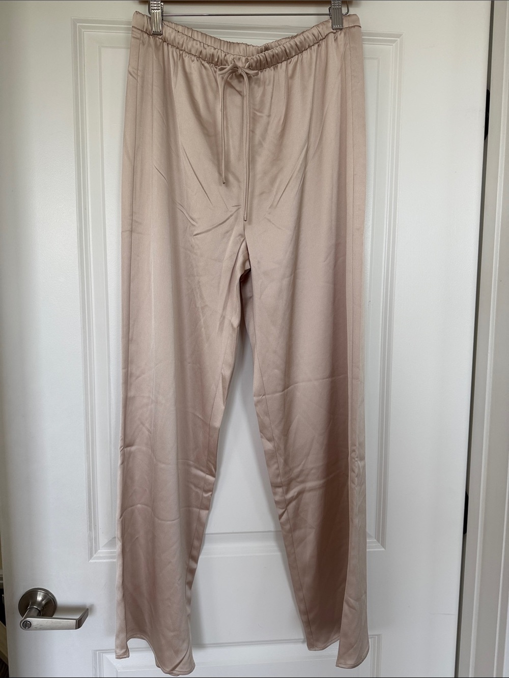 MANGO Champagne Satin Wide Leg Pants